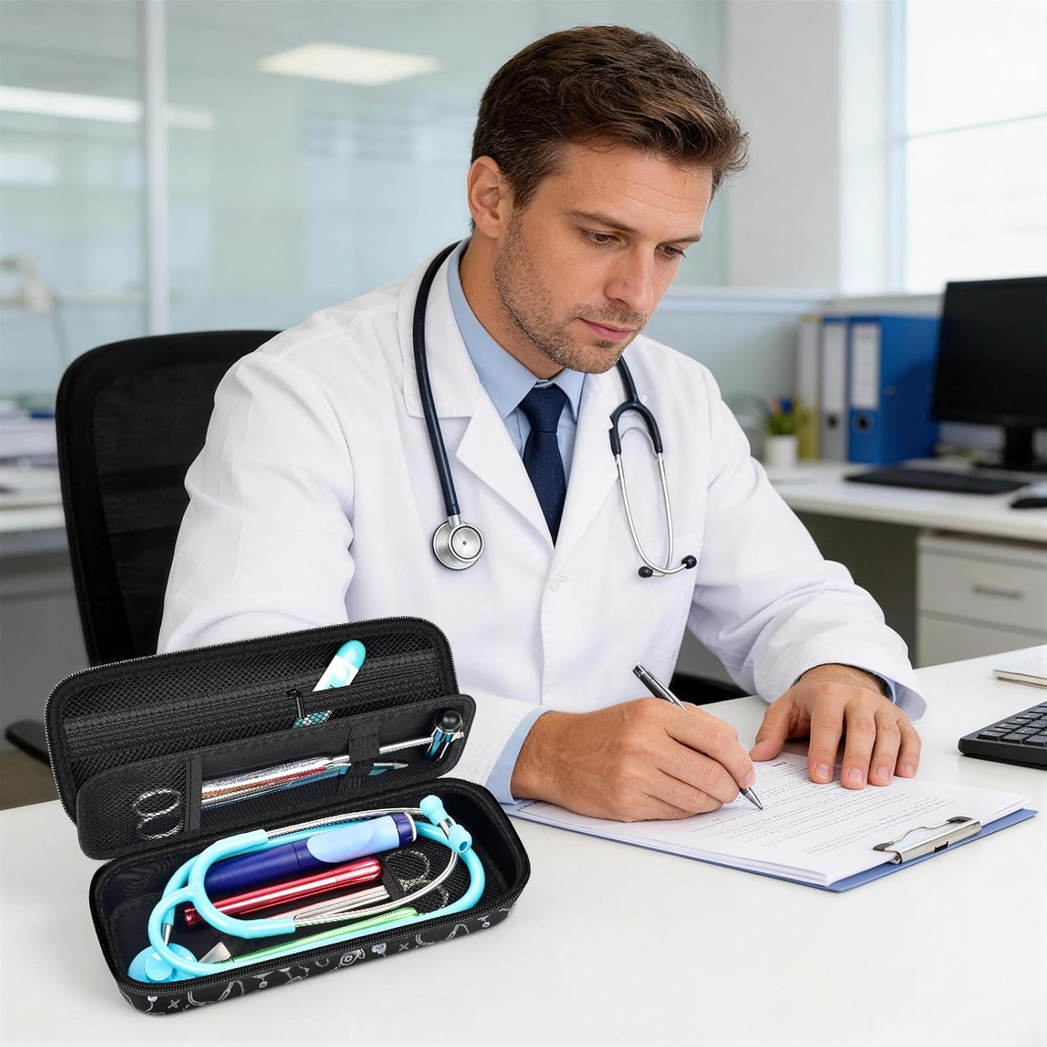 PAIYULE Stethoscope Case for 3M Littmann Classic III Monitoring/Lightweight II S.E/MDF Acoustica/Cardiology IV Diagnostic Stethoscopes, with Storage Divider for Doctor Nurse Accessories-BlackBox Only
