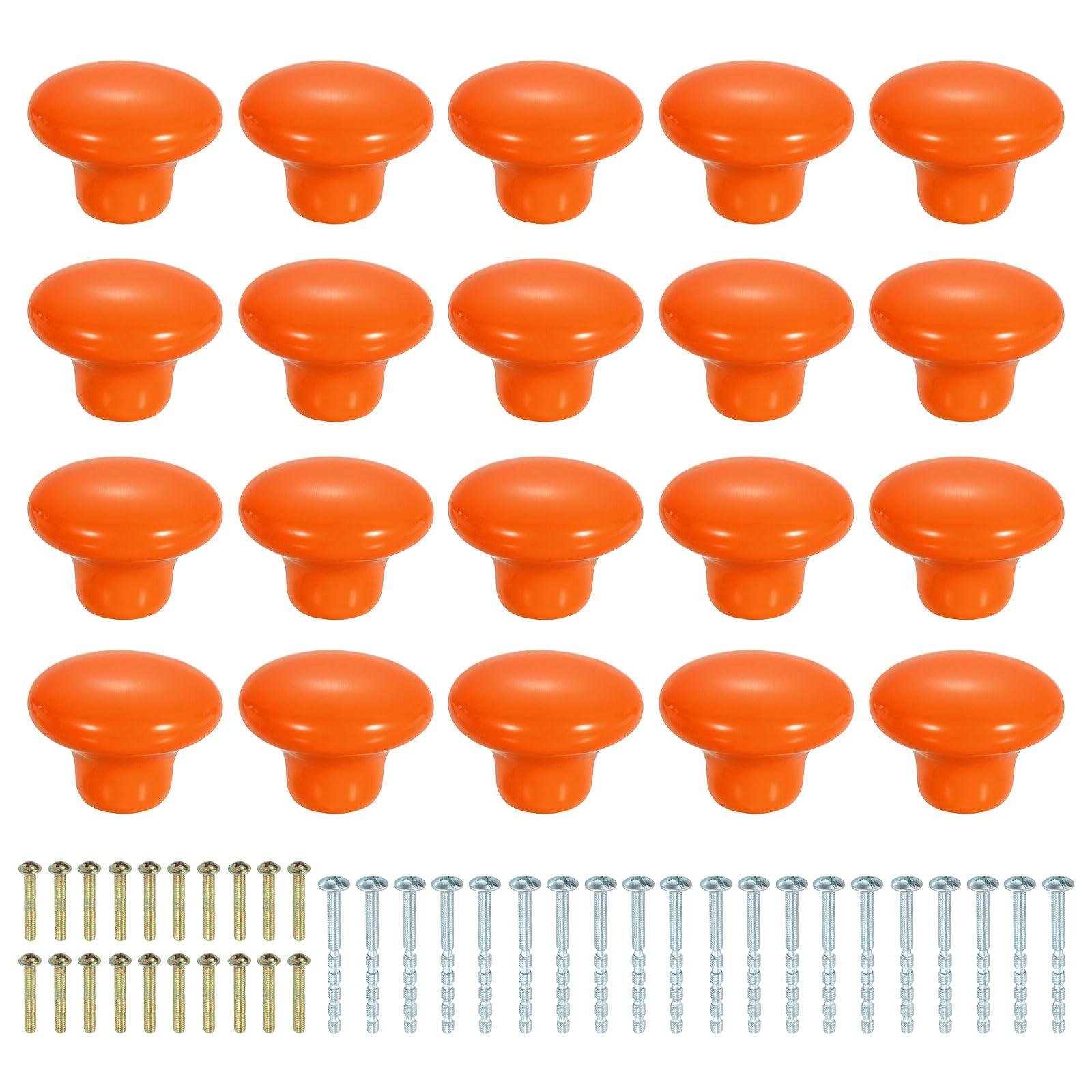 sourcing map 20Pcs Ceramic Cabinet Knobs, 32mm/1.26" Mushroom Round Shaped Drawer Knobs Dresser Knob Pulls Handle with Screws for Wardrobes Bedroom Furniture Closet Cupboard, Orange