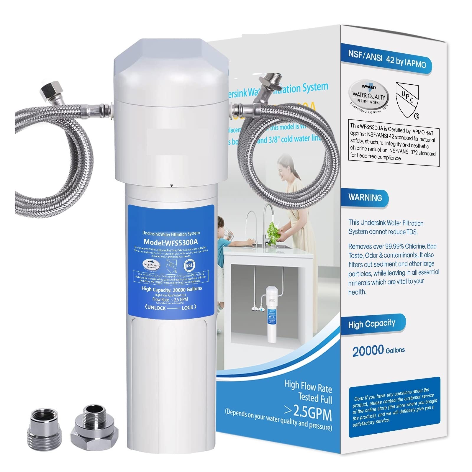 Filtre a Eau, Sous l'évier purificateur de filtre à eau potable connexion directe sous le système de Filtration d'eau de boisson de comptoir(2x Replace Filter)