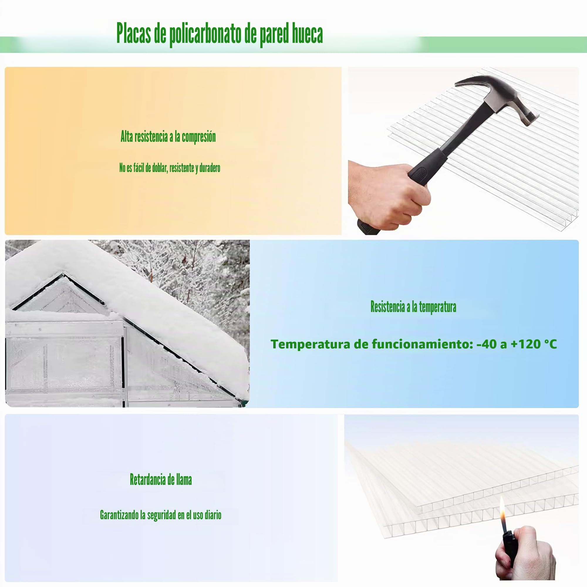 Juego de 14 planchas alveolares transparentes de policarbonato, 10,25 m², resistentes a los rayos UV, placas de invernadero de doble puente para la construcción de garajes, invernaderos
