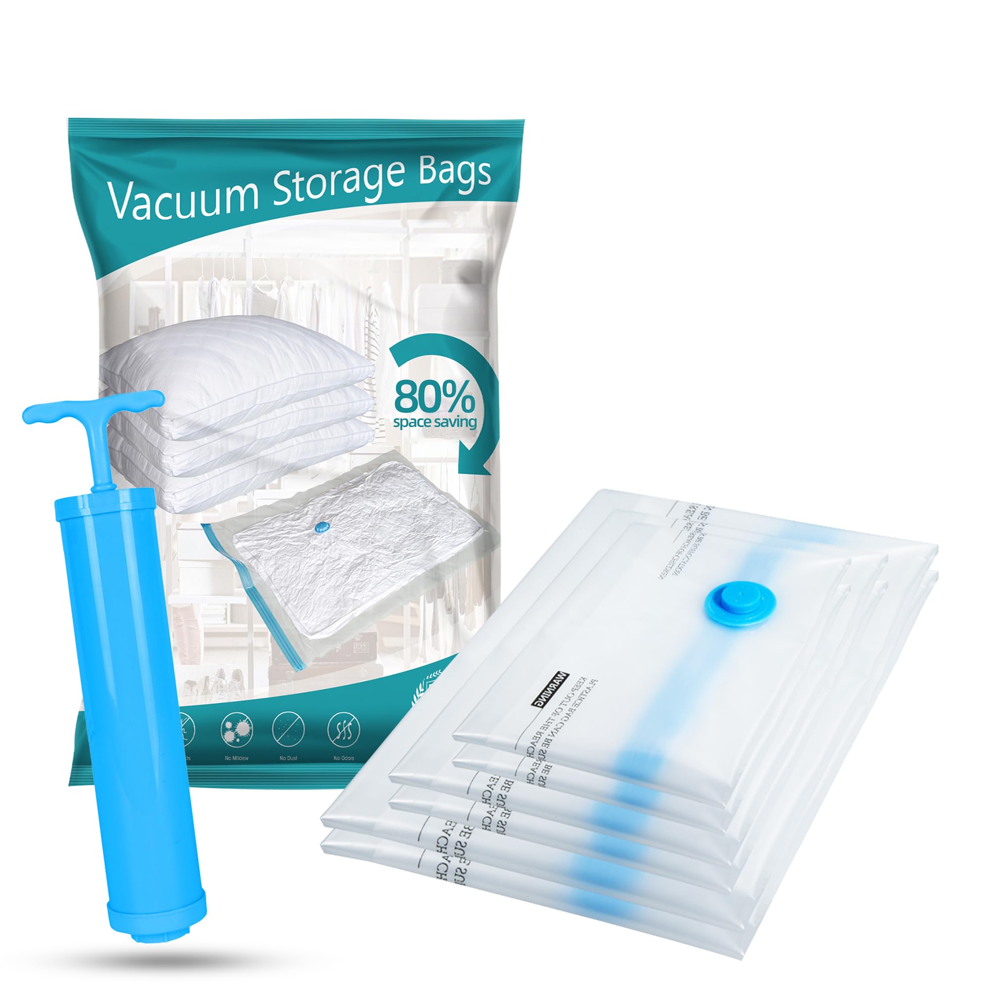Premium Vacuum Storage Bags, 9-Pack (3L/3M/3S) with Hand Pump, Vacuum Bags for Clothes for Travelling, Reusable Airtight Zipper Bags for Bedding, Clothes