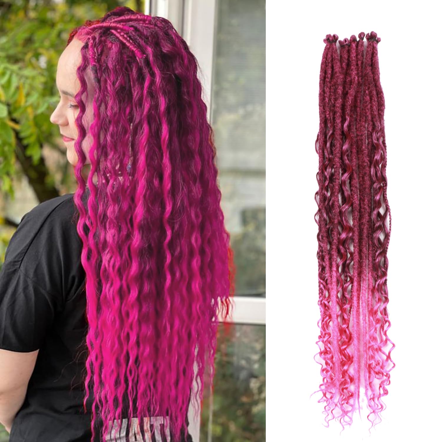 24 Inch Synthetic Dreadlock Extensions Hippie Single Ended Dreads 0.6 cm Width Loc Extensions Reggae Style Crochet Hair for Women (T1B/Roseo