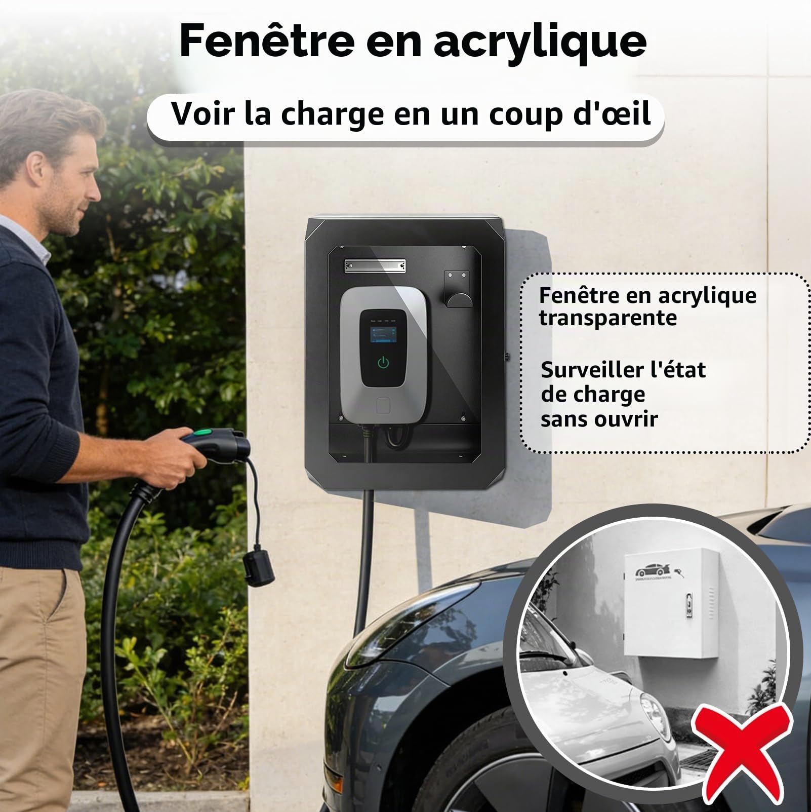Boîtier Mural Protection Contre Les Intempéries avec Fenêtre Visualisation | Wallbox Boîtier de Protection Borne de Recharge Vehicule Electrique, Compatible avec VW, Tesla, BYD Chargeur