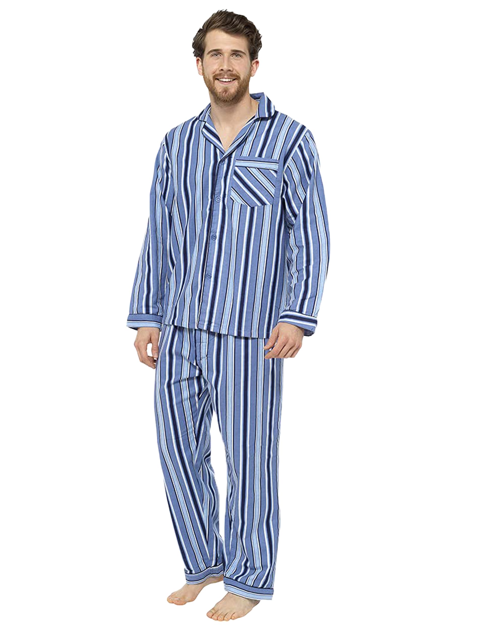 kraftd Mens Pyjama Set Brushed Cotton Printed Flannel Traditional Nightwear Lounge Wear St...