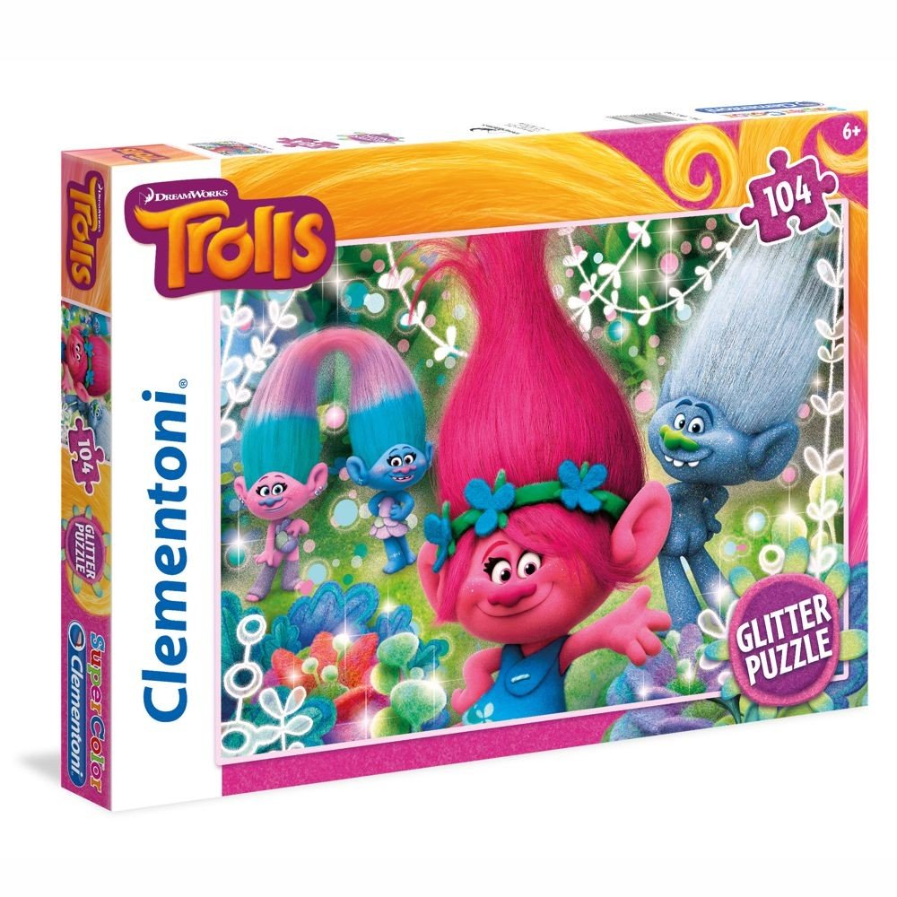Clementoni Glitzer Puzzle Trolls | 104 Teile | Für Kinder | Leuchtende Motive & Hochwertige Puzzleteile