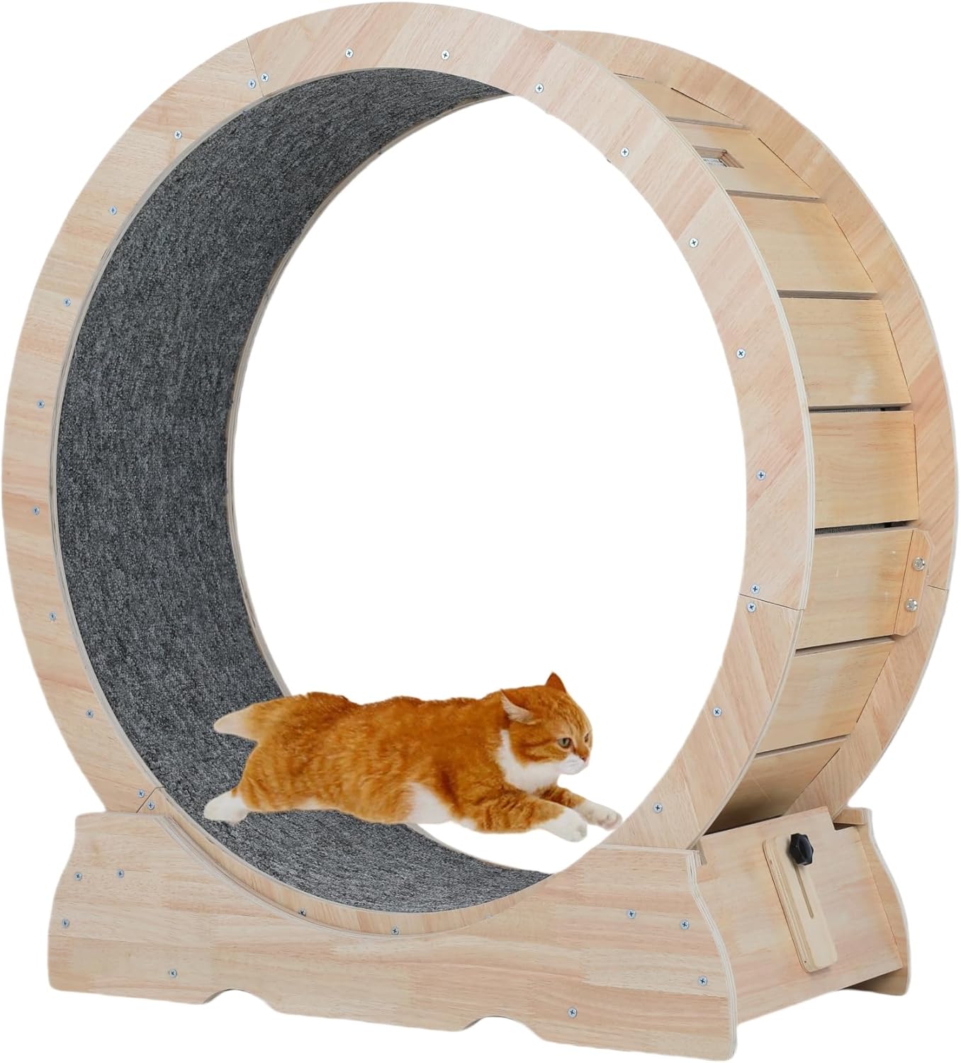 Large Cat Wheel Exerciser for Indoor Cats, 43.3 inch Cat Exercise Running Wheel Treadmill with with Lock, Cat Wheel for Fitness Weight Loss Device (Natural Wood, XL)