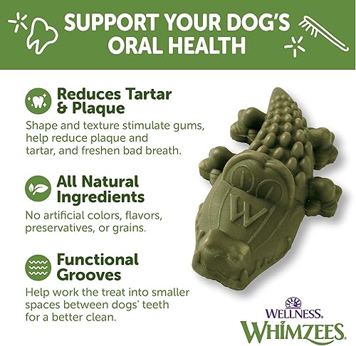 Miniatura 5 de WHIMZEES by Wellness Alligator - Masticables dentales naturales para perros, golosinas de larga duración, sin granos, refresca el aliento, raza