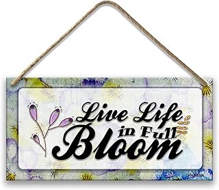 Live Life In Full Bloom Wood Sign, Rustic Sign For Front Door, Farmhouse, Garden, Porch, Fence, Yard, Garage, Living Room, Office, Classroom Wall Art Decor 12x6 Inches