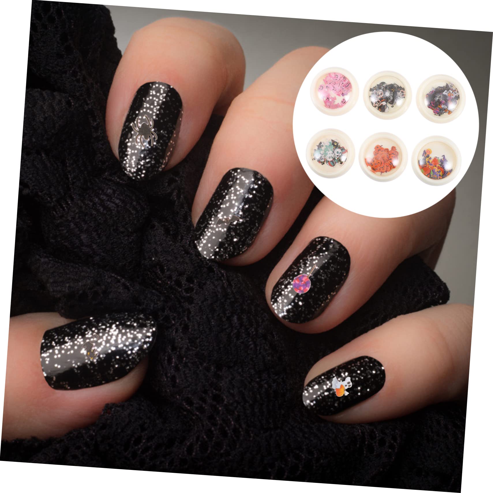 Didiseaon 5 Set Adesivi Per Unghie Di Halloween Accessori Scaglie Di Nail Art Di Halloween Adesivi Per Unghie Delle Streghe Decalcomanie Per Unghie Per Manicure Polpa Di Legno 6 Scatole * 5