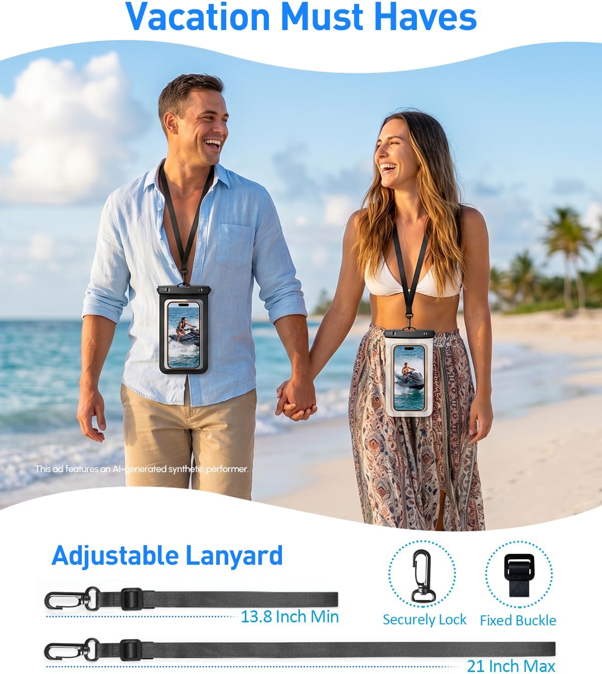 Universal Waterproof Phone Pouch – IPX8 Dry Bag for iPhone 17/16/15/14/13/XS Perfect for Travel, Cruise Beach, Black&Clear, 2-Pack