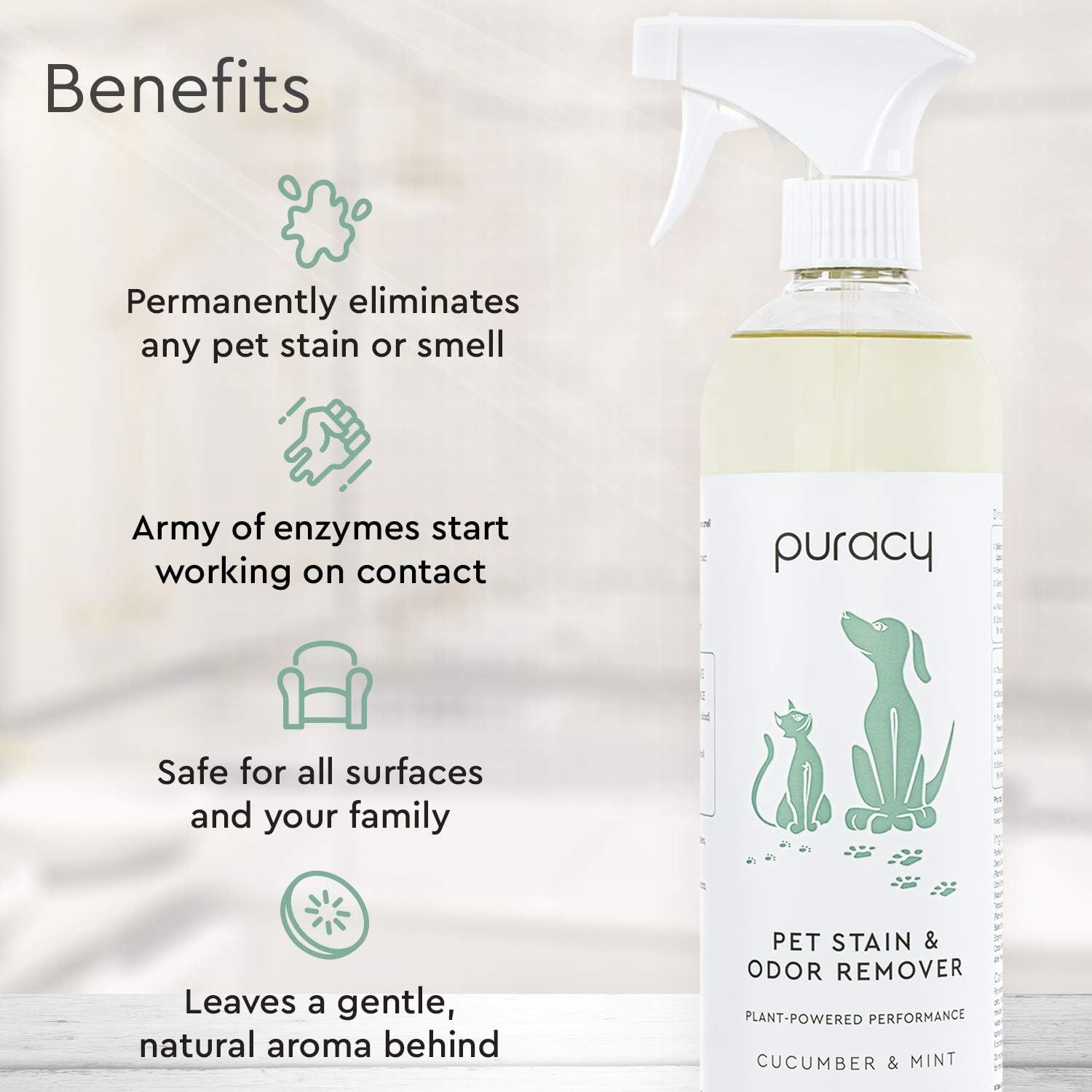 Puracy Platinum Pet Urine Eliminator, Professional Strength Odor & Stain Remover, Natural Enzyme Cleaner for Dog & Cat Smells on Carpets and Rugs : Pet Supplies