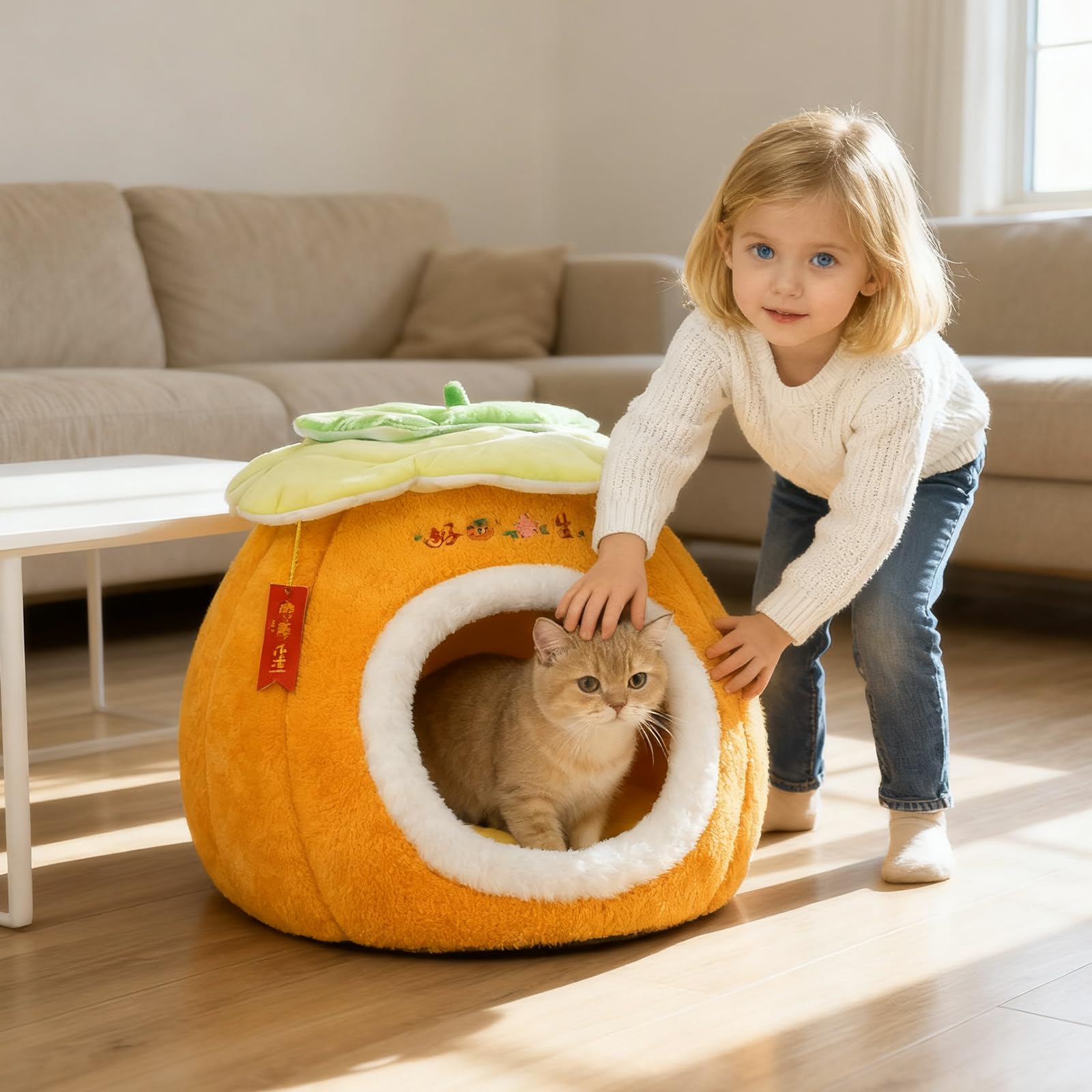 PETCUTE Panier pour Chat en Forme de Grotte,Lit pour Chats avec Fond Antidérapant,Nid Igloo pour Chats Chiens Petits Animal de Compagnie avec Coussin Amovible et Lavable,Facile à Plier et Ranger,L