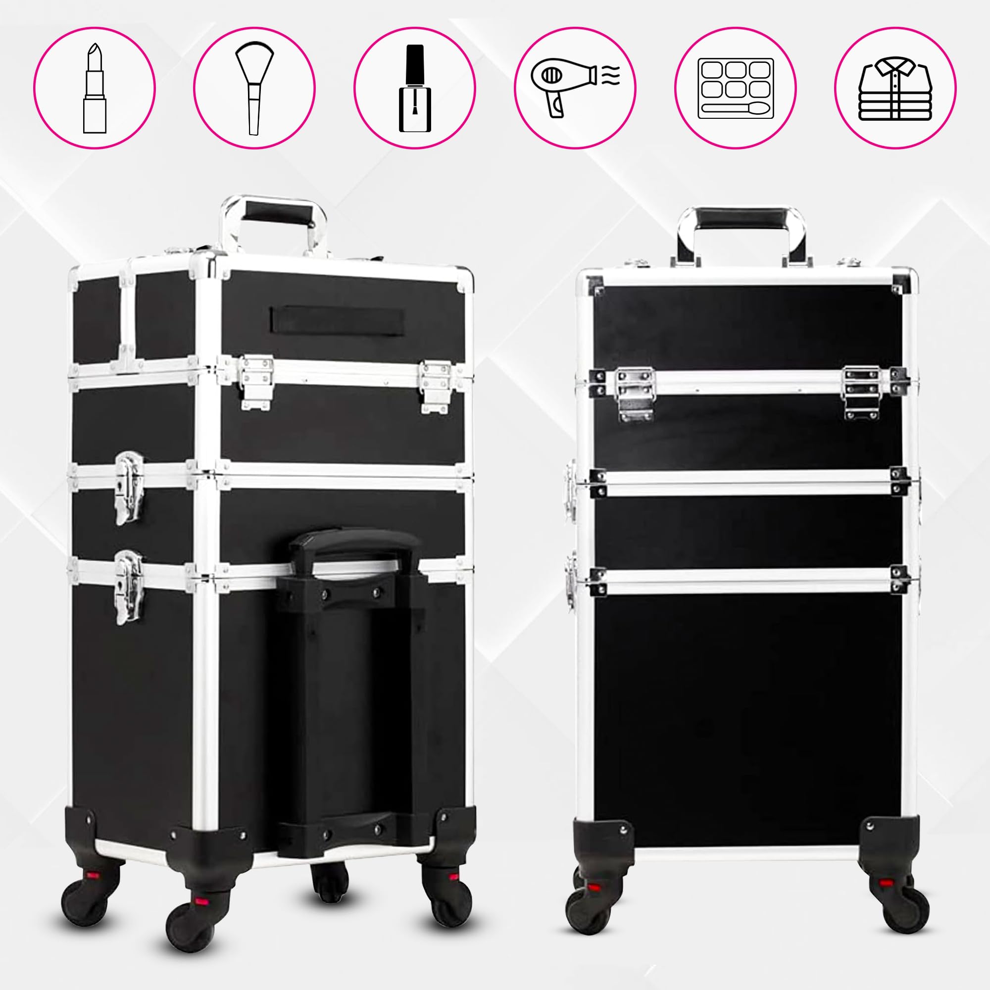 Make Up Trolley 106 x 36 x 24 cm - Kosmetyczka - Walizka fryzjerska - Beauty Case - Zestaw do makijażu - Czarny