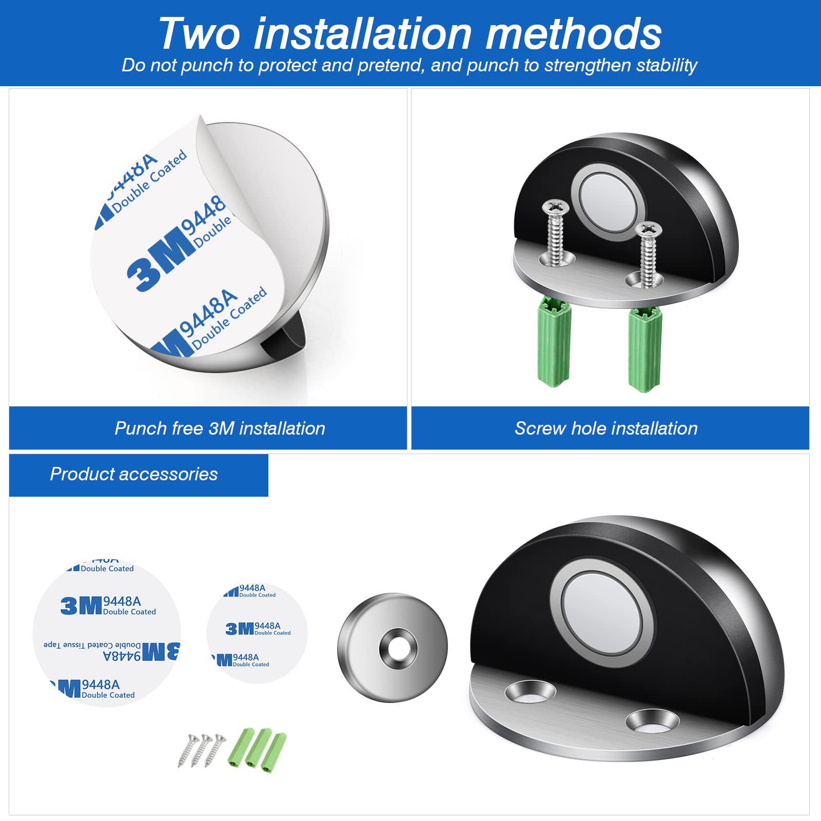 Fermaporta Magnetico In Acciaio | 4 Pezzi Con Adesivi E Viti | Proteggi Porte E Pareti - Foto 12