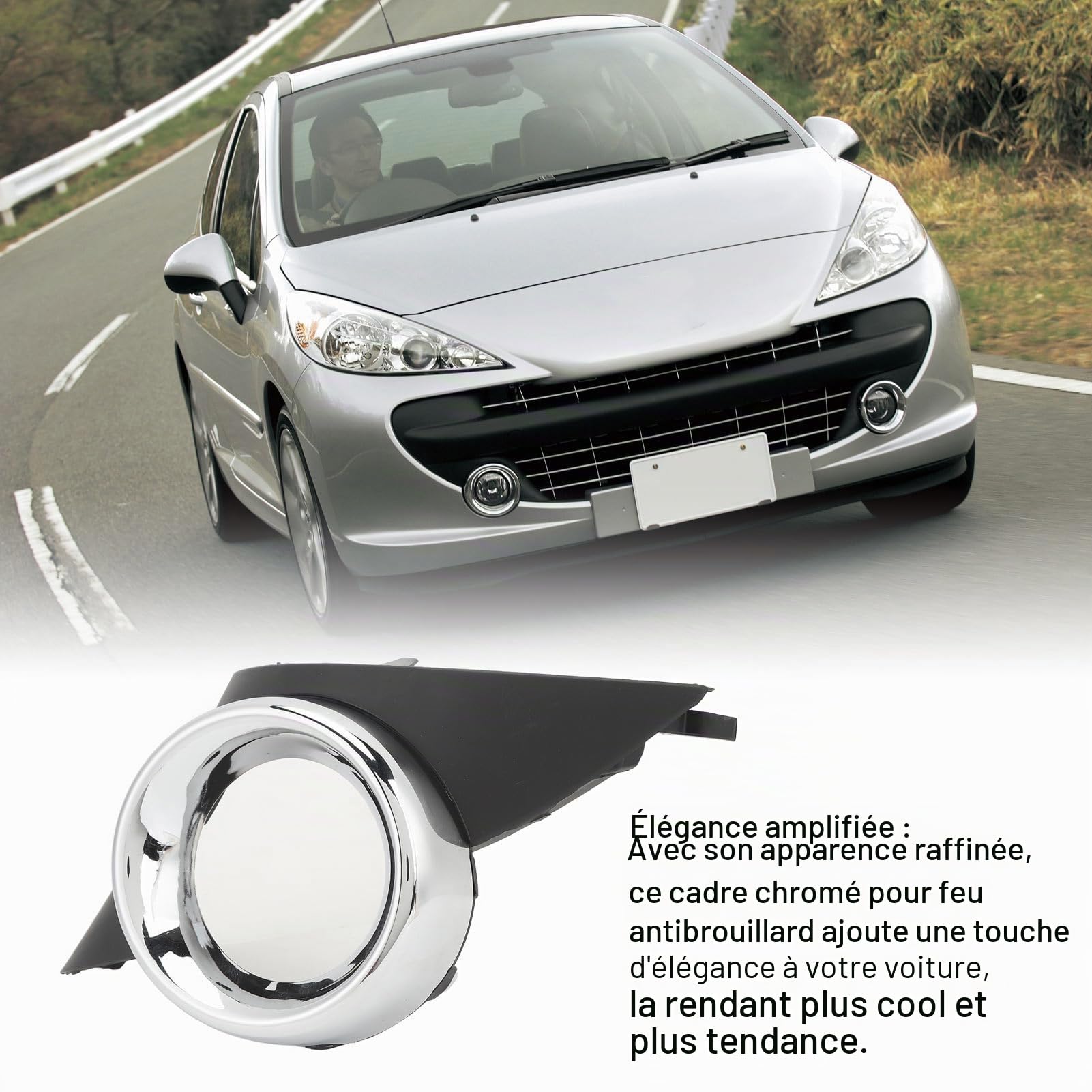 Cadre de Phare Antibrouillard chromé, Grille de Phare Antibrouillard Inférieure de Pare-chocs Avant avec Support Réglable, Protection pour 207 Sport 2006-2009, Installation à