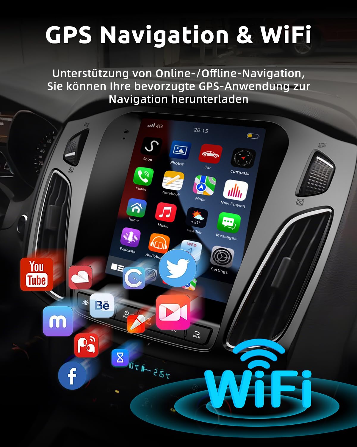 ESSGOO 4+64G Wireless Carplay und Android Auto Autoradio Für Ford Focus Mk3 2012-2018, 9,7 Zoll 1080P Touchscreen Android14 Auto Radio mit Bluetooth FM RDS GPS USB WiFi