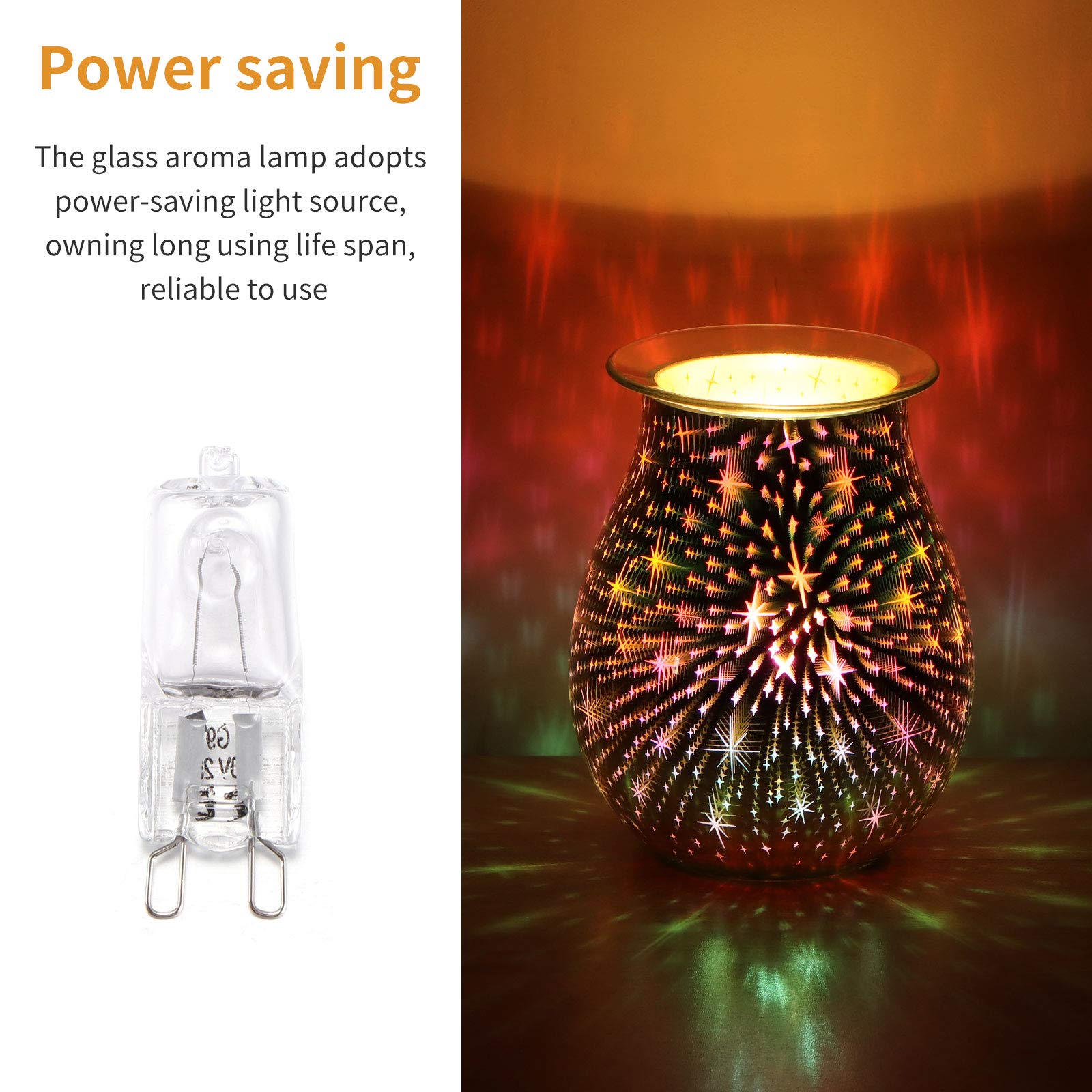 WIGUROE Electric Wax Melt Burners, Glass Fragrance Wax Melt Lamp with 3D Star Pattern - Image 3