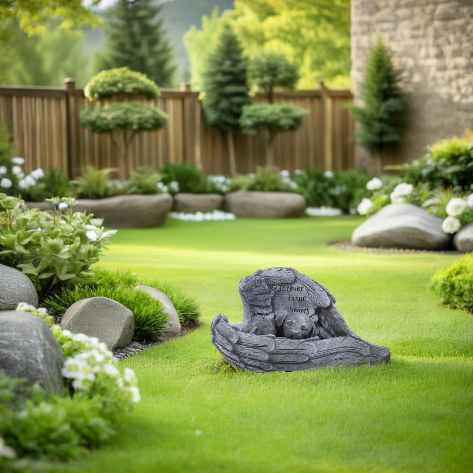 Tofficu Statua Commemorativa Cane Resistente alle Intemperie con Decorazione Alata in Resina Facile da Installare e Mantenere per Giardino Esterno Decorazione Commemorativa per Animali