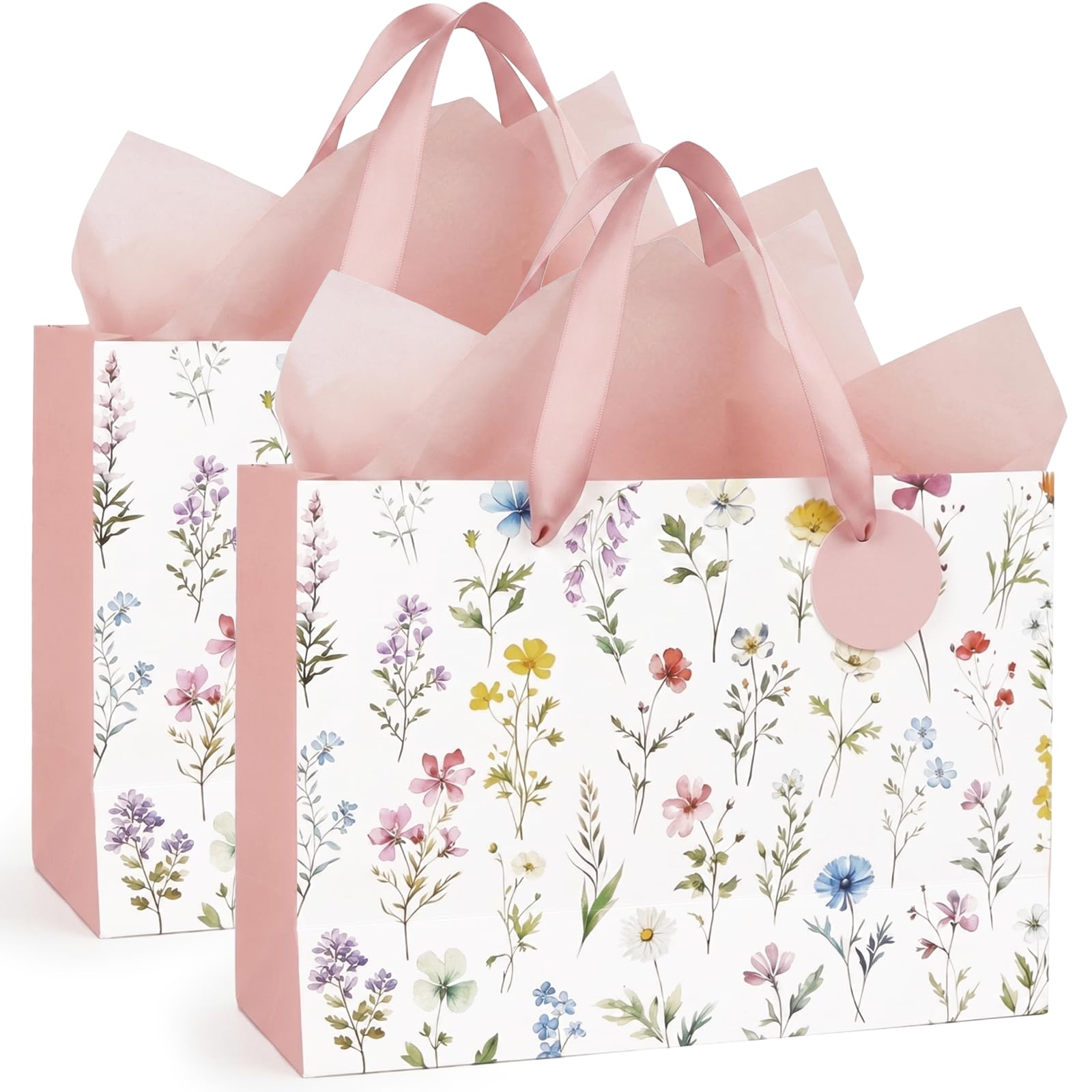 2 Pcs Floral Small Gift Bags for Women with Tissue Paper and Gift Tag