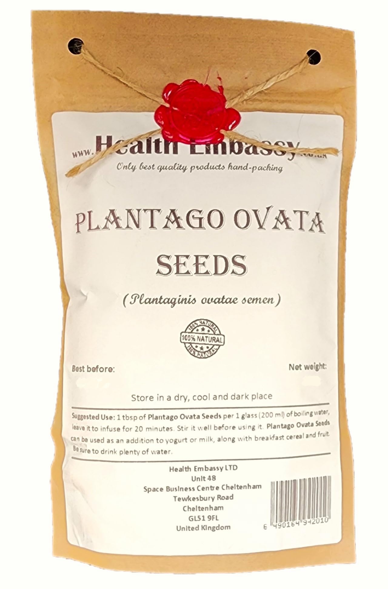 Health Embassy Plantago Ovata seeds (Plantaginis ovatae semen), 100g