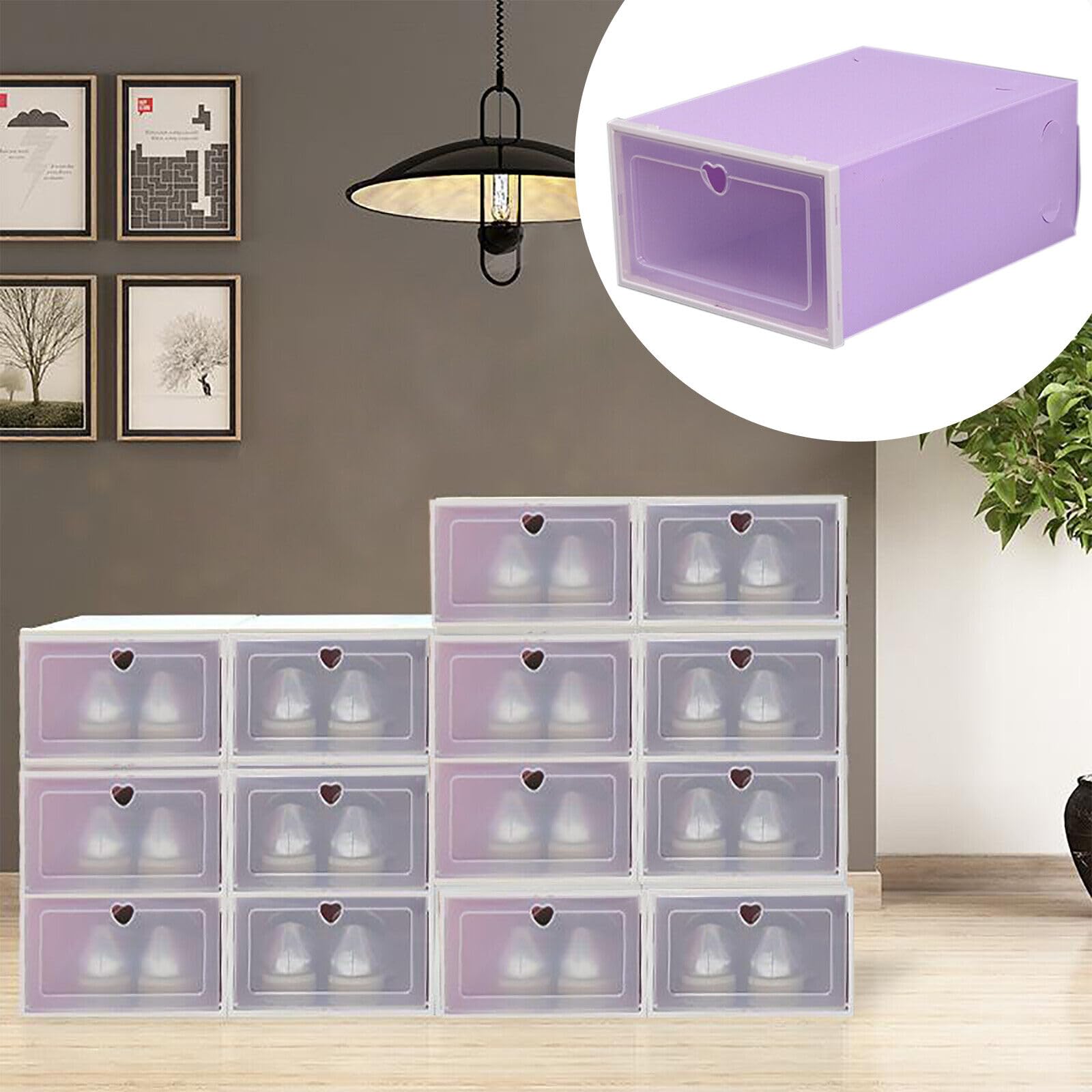 Scarpiera blu/viola/rosa/verde (opzionale), set da 20 pezzi, scarpe da allenamento, tacchi alti e pantofole, contenitore impilabile, trasparente (viola)