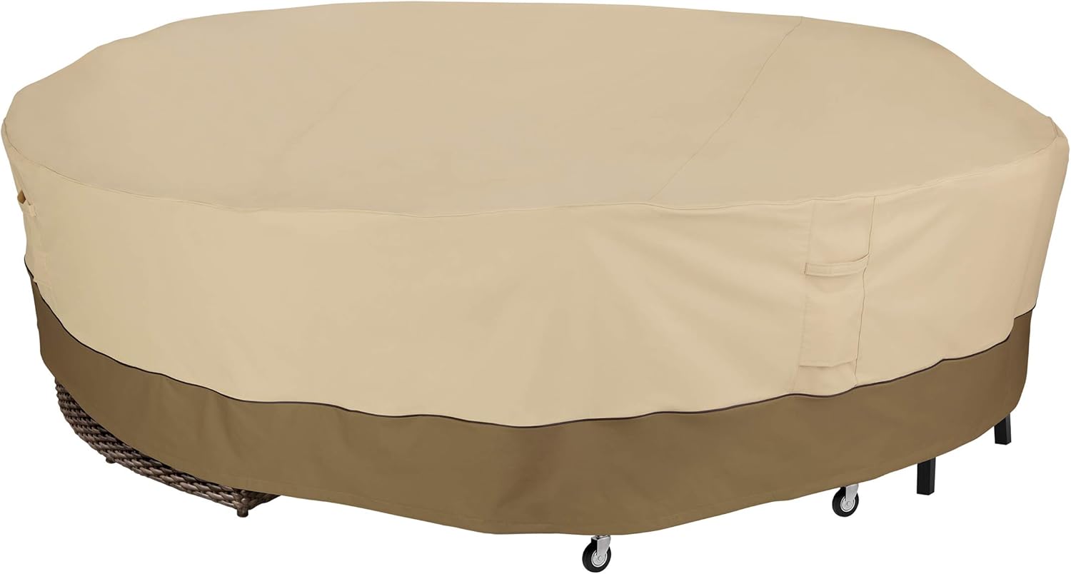 Classic Accessories ベランダ 防水 128インチ 円形 汎用パティオ家具カバー パティオ家具カバー 小石/樹皮/