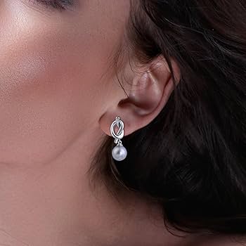 Amazon.com: Silver Knot Pearl Stud Earrings Gray Pearl Drop