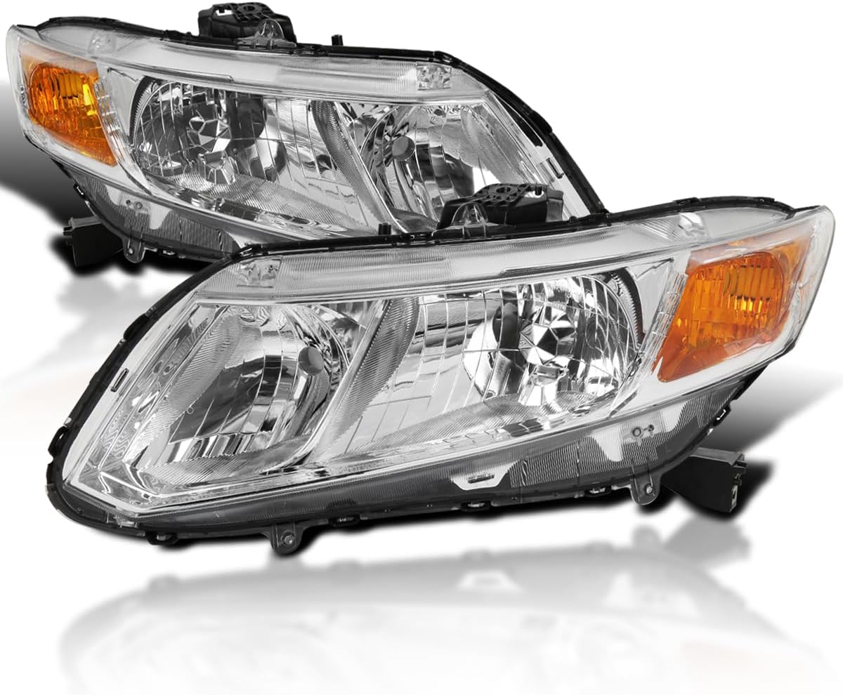 SPEC-D TUNING Chrome Headlights Compatible with 2012-2015 Honda Civic Sedan, 2012-2013 Civic Coupe L+R Pair Head Light Lamp Assembly