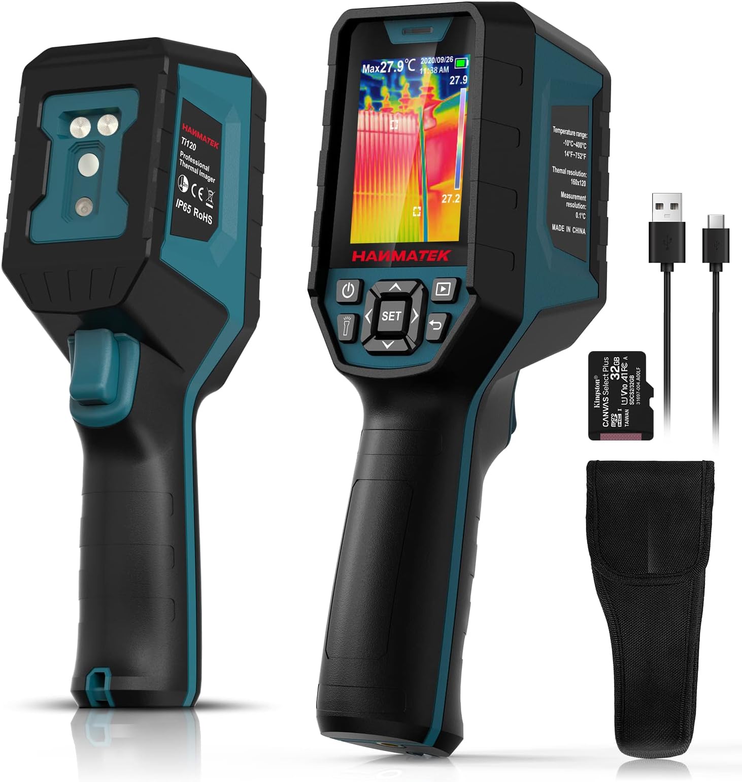 HANMATEK Thermal Camera Ti120 Imaging Tool for Temperature Anomalies, with Resolution of 120 x 90 Pixels, Temperature Range -4 to +752 ℉,Rechargeable Li-ion Battery