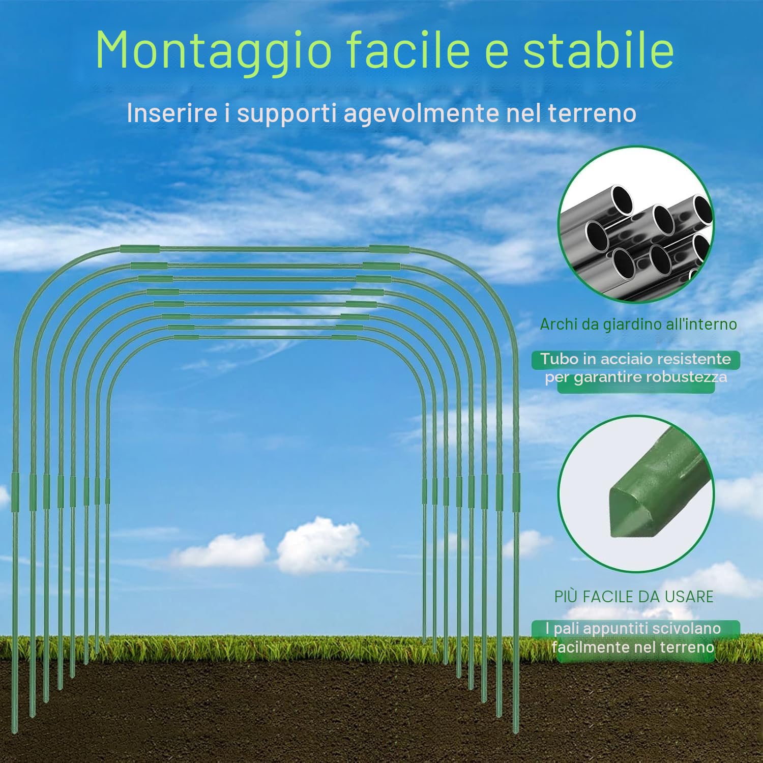 LATERN 6 Pezzi 80CM x 60CM Cerchi da Giardino per Serra, Regolabile Piante Coltivazione Tunnel Telaio, 24 Tubi a Cerchio con 18 Tubi di Collegamento, 18 Morsetti - per Plastica Pellicola Copertura