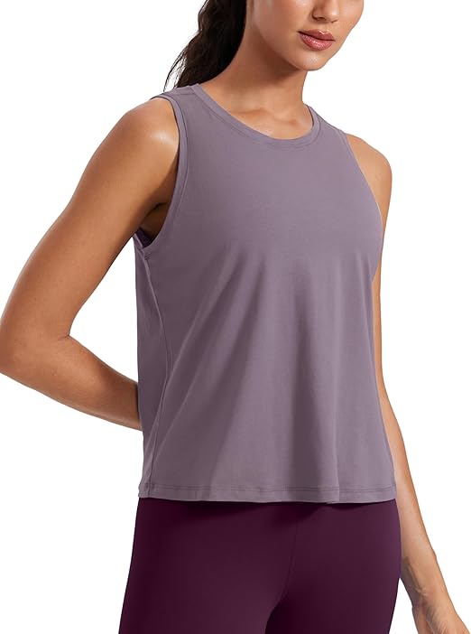 CRZ YOGA Pima Cotton High Neck Soft Tops for Women Athletic Gym Workout Sleeveless Shirts Yoga Casual Gym Tank