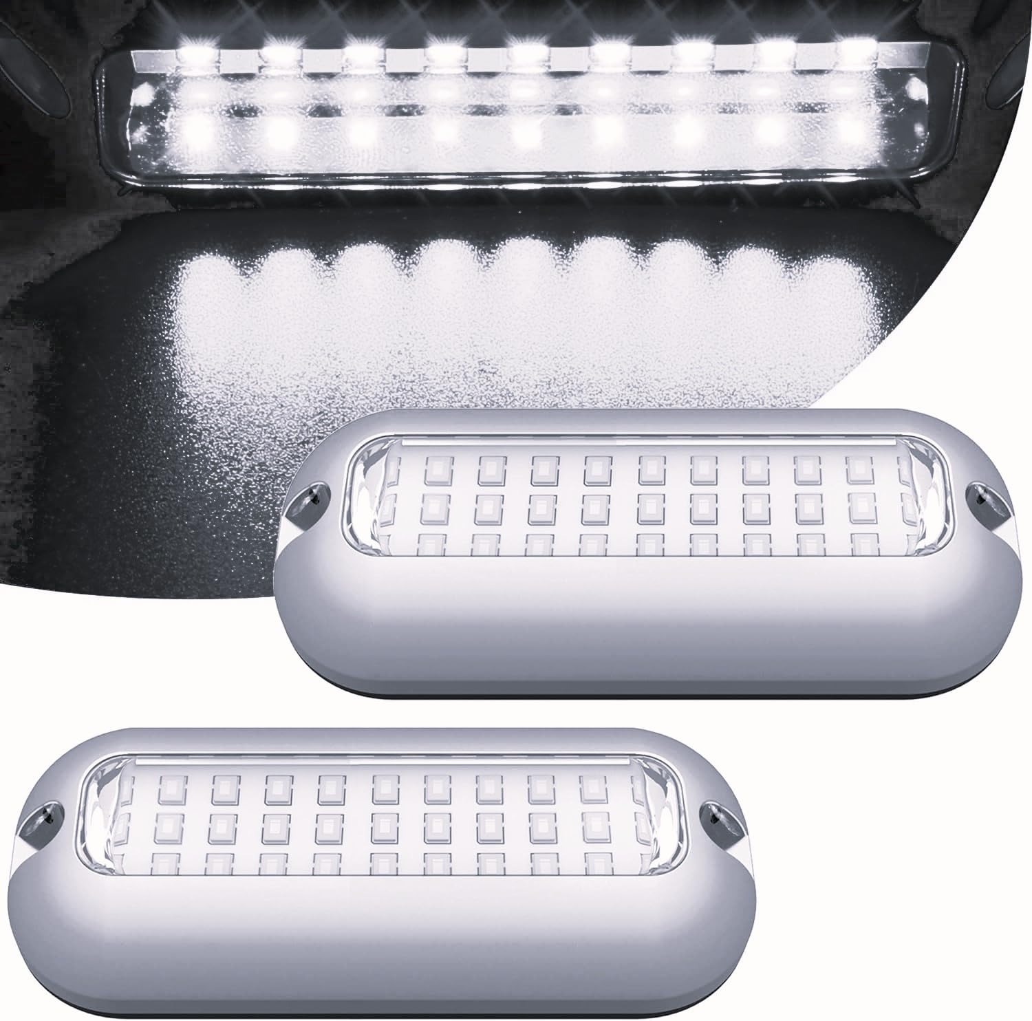 4basixMini 27LED Marine LED Lights for Boat Underwater, Black A, 2x1200LM 10-36V, 3.7inch, IP68, 316 Stainless Steel, Surface Mount for Yacht Pontoon Sailboat Dock Pool Duck Accent Bass Boat Fishing