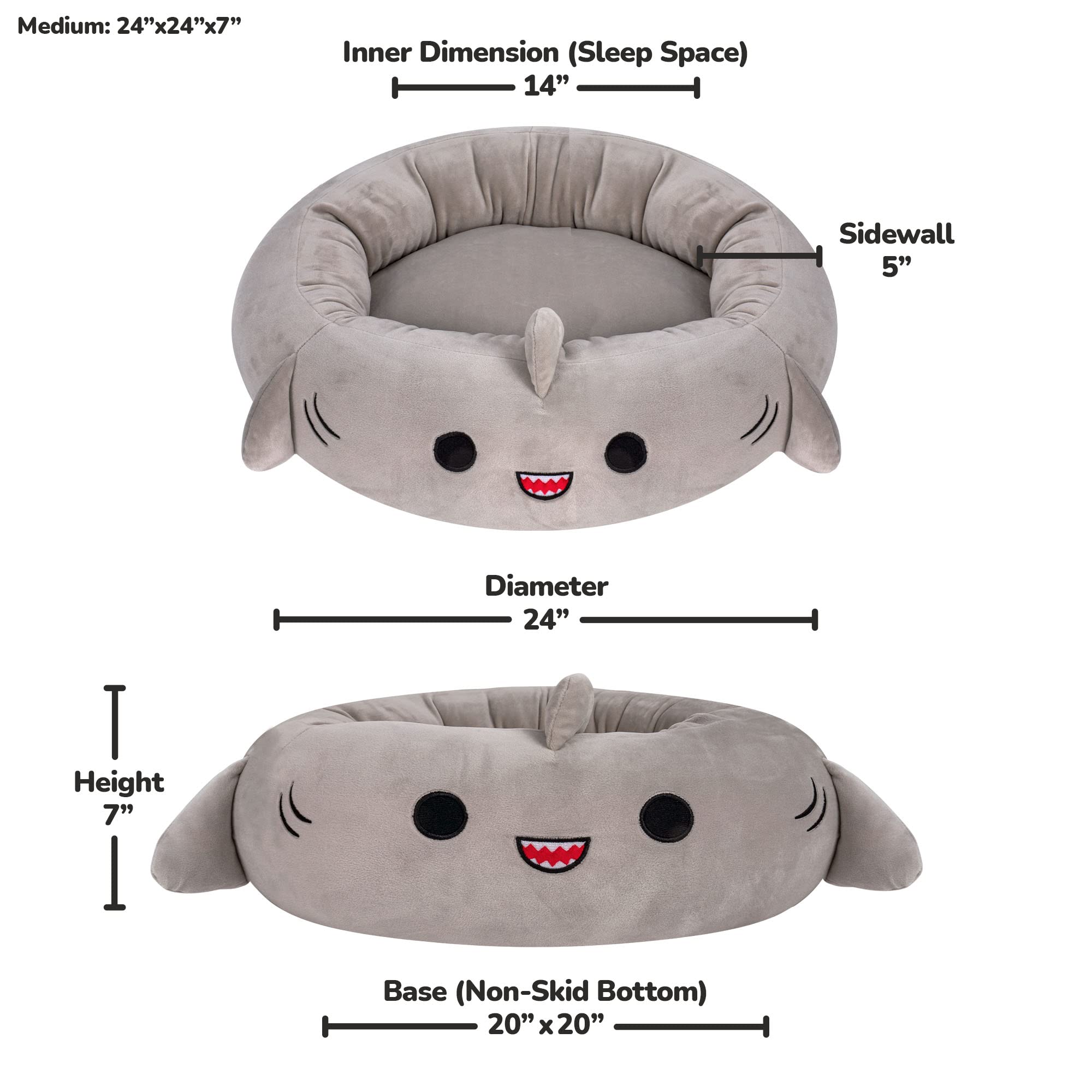 Squishmallows Oficjalne 61-calowe legowisko dla zwierząt Gordon Shark - średnie Ultrasoft oficjalne pluszowe legowisko dla zwierząt domowych