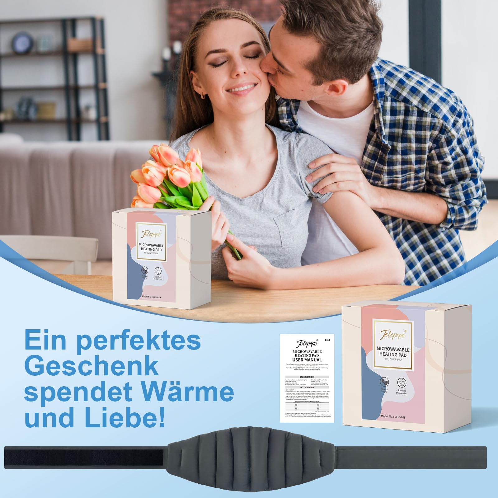 Wärmegürtel Rücken, Körnerkissen Mikrowelle, Mikrowelle Wärme Heizkissen für Rücken, 100% natürliche Füllung Wärmekissen Wärmetherapie, Geschenke für Männer Frauen(Grau)