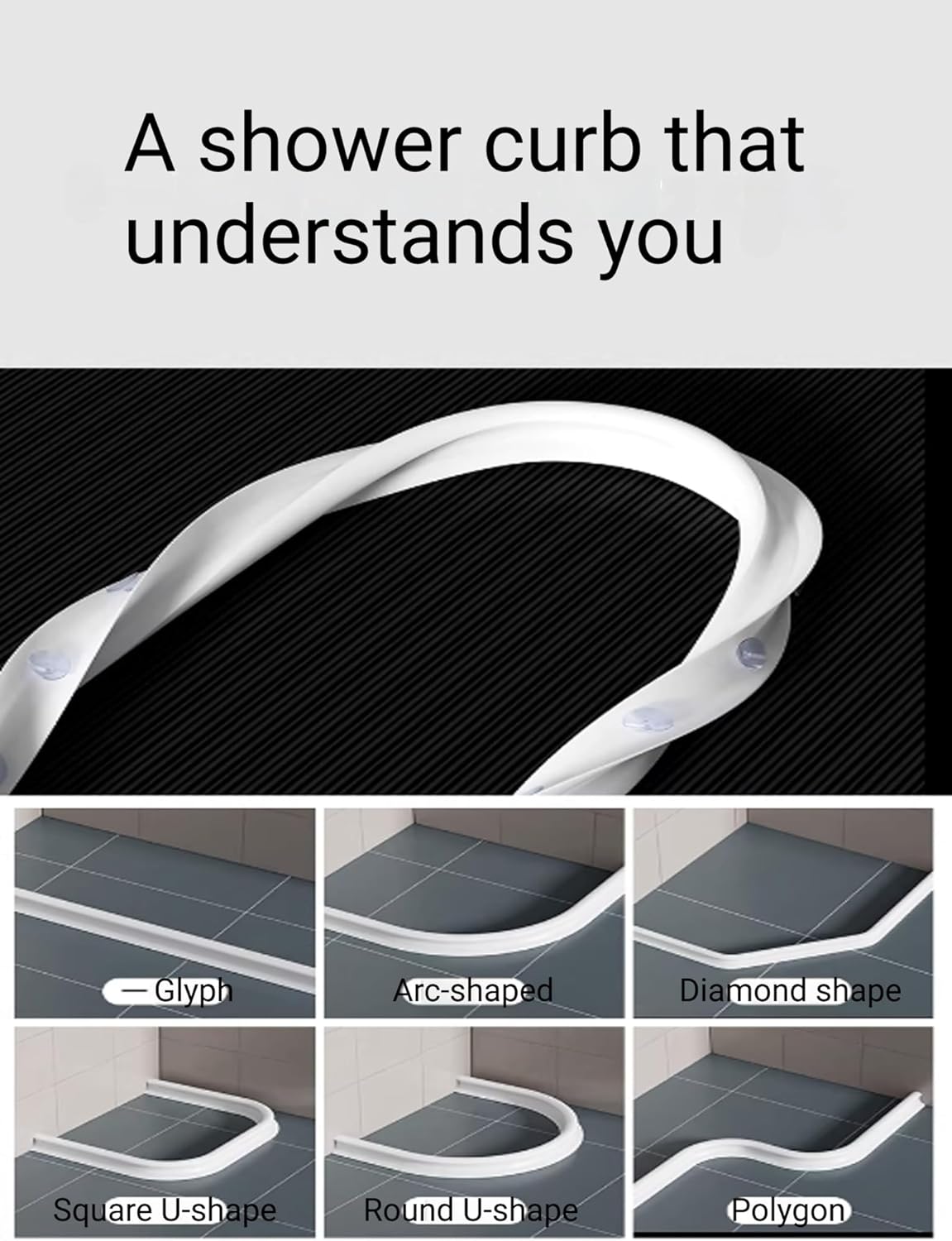 Suction Cup Shower Water Dam Barrier - Silicone Bathroom Floor Seal for Wet Room - Collapsible Shower Retention Water Stopper(100CM/39.4in)