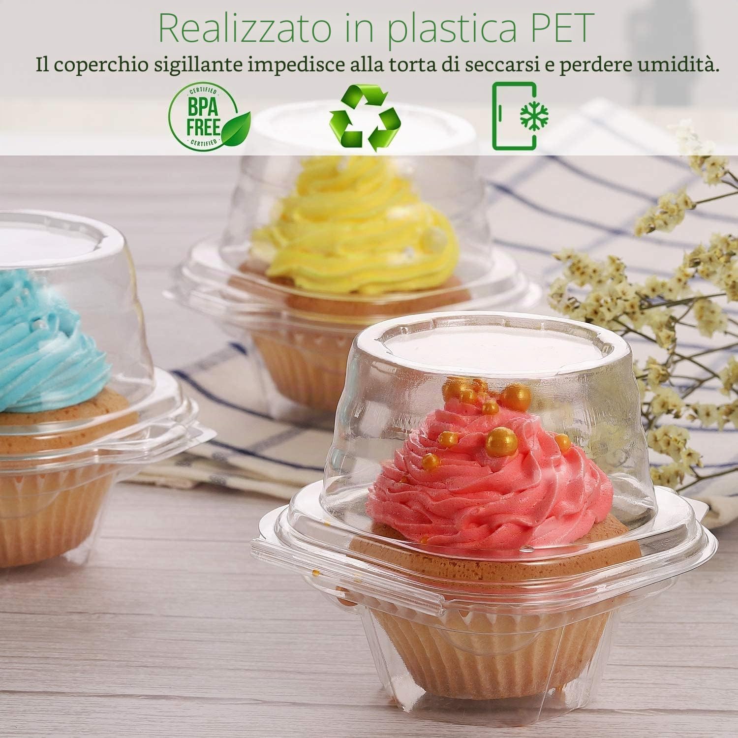 LATERN 60 Pezzi Scatole Trasparenti per Cupcake, 11cm Scatole per Cupcake in Plastica Individuali Porta Cupcake Singolo a Cupola Alta Contenitore per Alimenti Incernierato con Coperchi
