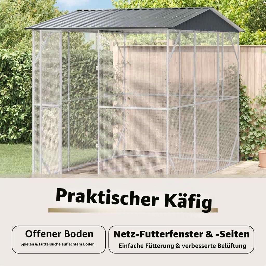 vidaXL Vogelkäfig Anthrazit 227 x 310 x 247 cm Verzinkter Stahl, Garten und Terrasse, modernes Vogelschutzhaus, rechteckiger Käfig, geräumiger Lebensraum