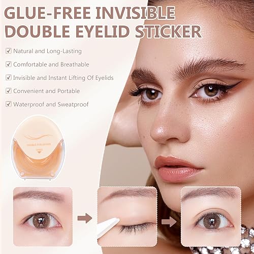 Miniatura 7 de Cinta adhesiva invisible de doble párpado sin pegamento, tiras invisibles impermeables para levantamiento de párpados, cinta invisible de doble
