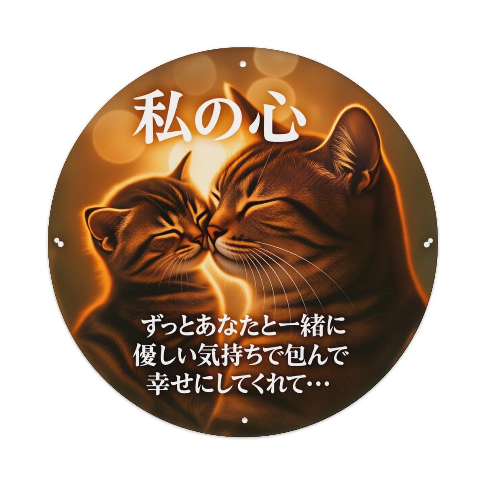Cat And Kitten Embrace Warmth Round Tin Sign Vintage Metal Poster Retro Bar, Home, Man Cave, Kitchen, Laundry Room Wall Art Decor Gift 8x8Inch