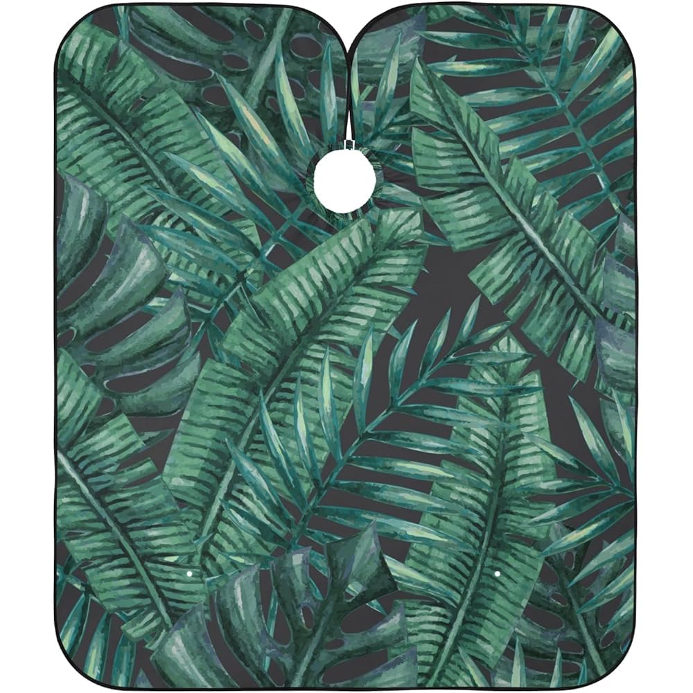 Capa Peluquería Hojas Tropicales Verdes Retro, Delantal De Barbero Profesional Peluquería Capa Ajustable Bata Para Barberías Para Teñido Y Corte De Cabello Niños Hombre