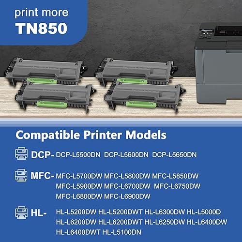 Miniatura 2 de TN-850 TN850 Cartucho de tóner 4 unidades | Reemplazo para impresora Brother TN 850 TN820 negro de alto rendimiento con impresora HL-L6200DW