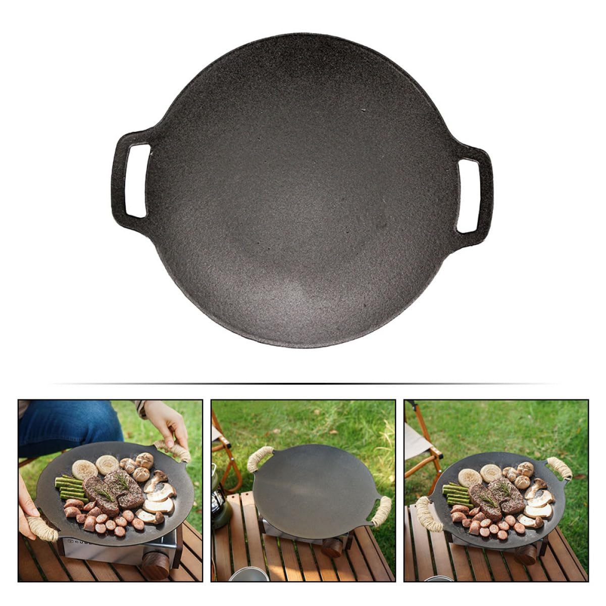 Padella Grill in Ferro per Barbecue da Esterno e Campeggio, Bordi Lisci e Arrotondati, Versatile per Carne e Verdure in Famiglia o Ristorante