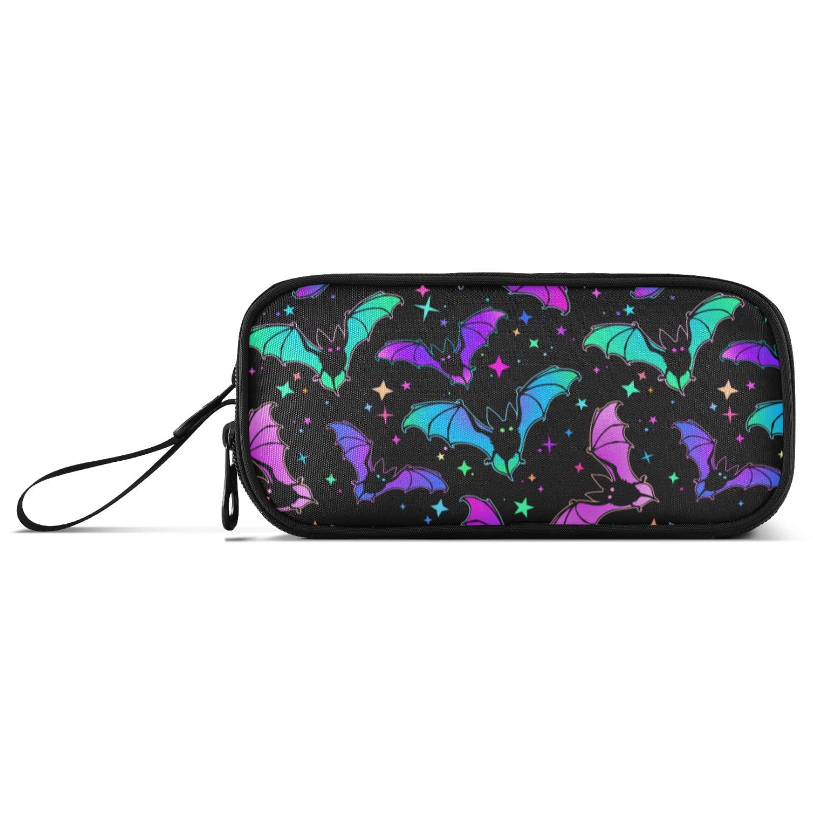 Fisyme Halloween Bats Stars Pencil Case Large Capacity Pen Box Makeup Pouch Holder Organizer Stationery Bag for School Office College Traval Adults