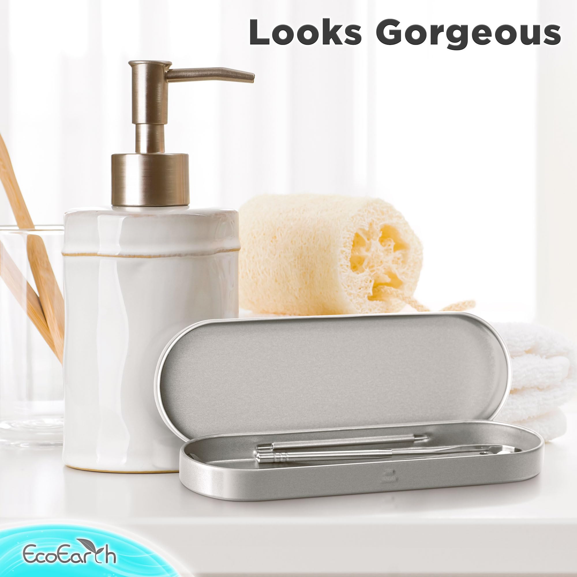Set of 3 Tongue Scrapers for Adults, Stainless Steel Tongue Scrubber with Storage Case for Oral Hygiene by EcoEarth