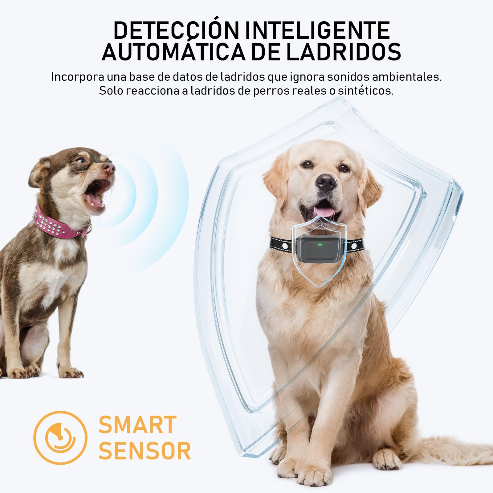 Collar Antiladridos para Perros, Antiladridos y Antiaullidos para Perros, Ultrasonido/Pitido/Vibración, Impermeable IPX7, Dispositivo Recargable para Detener — view 3