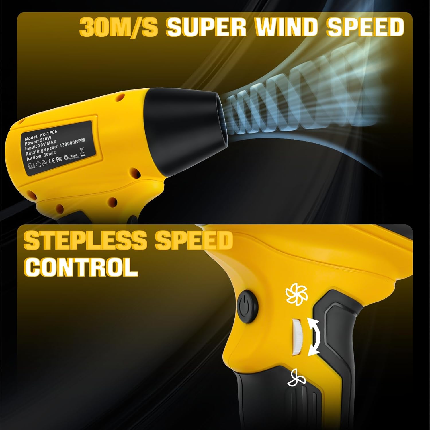 Mini Leaf Blower Compatible with Dewalt 20V Battery, 130000RPM High-Speed Blower, 30m/s Wind Speed, Brushless Motor, 5 Nozzles for Outdoor Camping, Snow, Leaves, and Car Cleaning