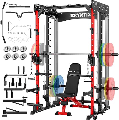 Smith Machine Home Gym, Eryntix All-in-One Power Cage with Cable