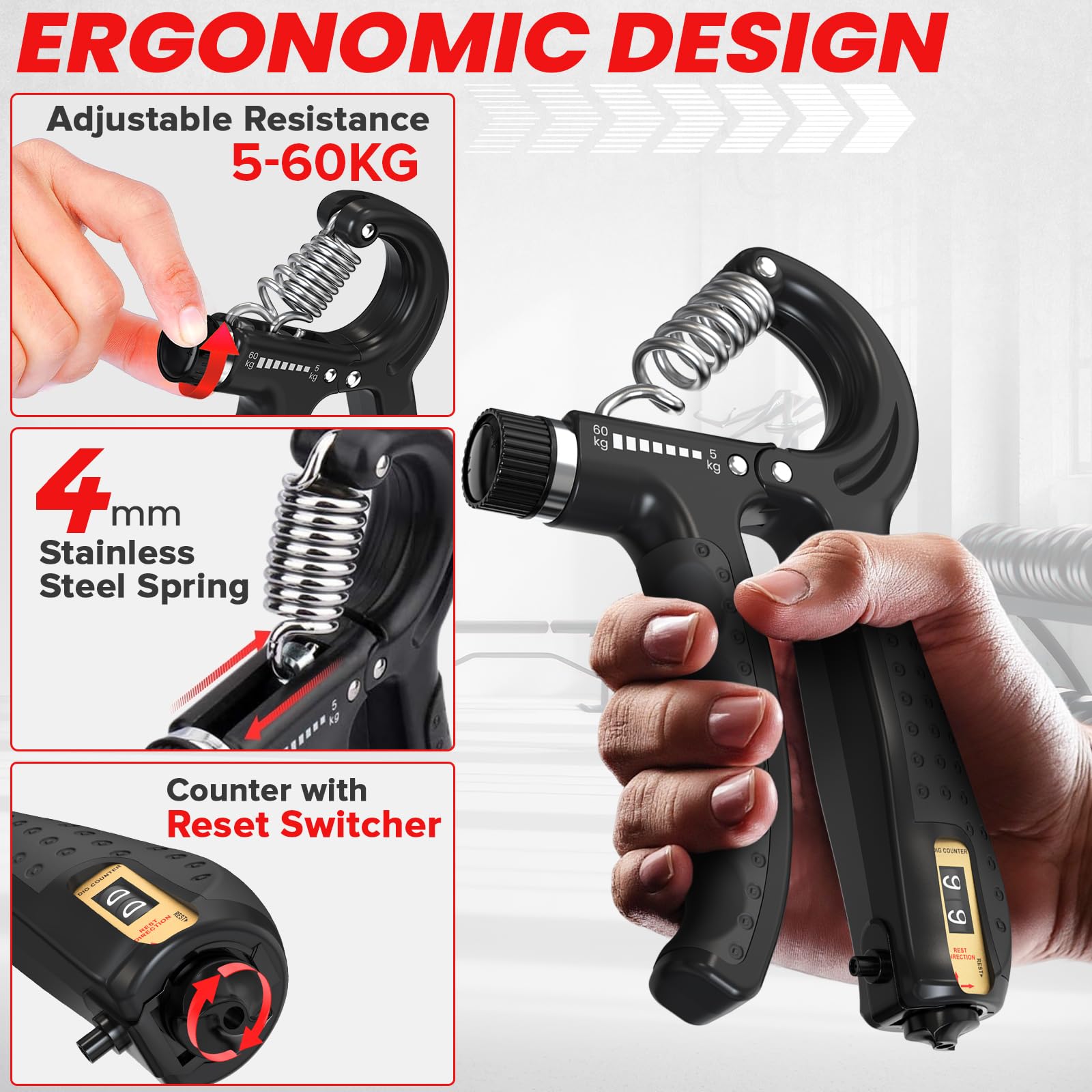 FUNFLEX Allenatore Mano Dita, Set Forza Presa Regolabile 5 Pezzi, Trainer Avambraccio, Estensore Dita, Fascia Polso Neoprene, Grip Ring, Allenamento Mano e Avambraccio