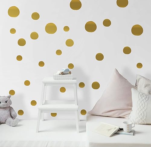 Murwall Gold Polka Dots Wall Decal Golden Circles Wall Sticker Metallic Vinyl Removable Peel n Stick for Kidsroom Nursery Dots Decals