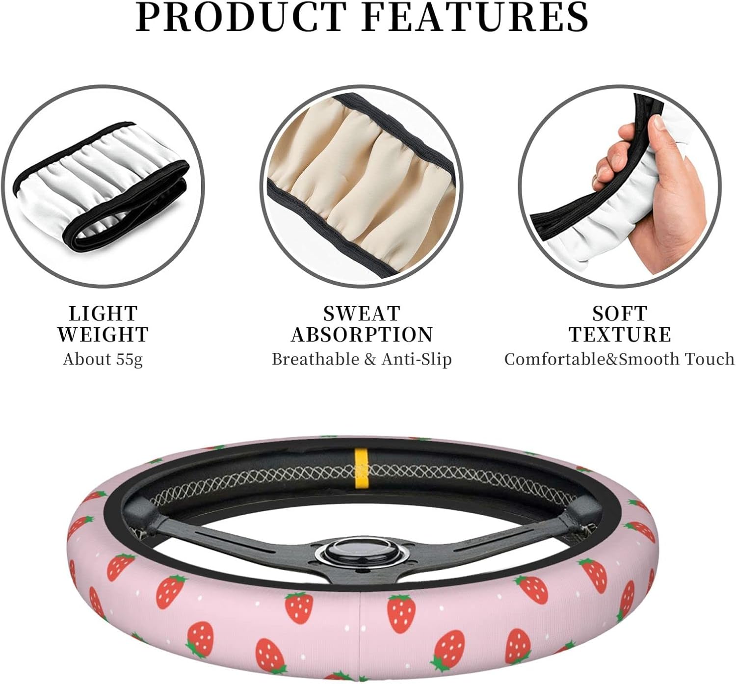 Pink Strawberry Steering Wheel Cover Neoprene Universal 15 Inches Car Steering Wheel Protector for Women Men - Image 6